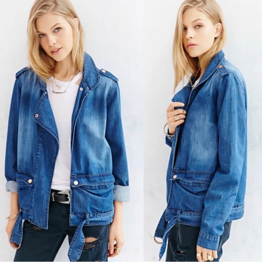 Urban Outfitters x One Teaspoon Slouchy Distressed Denim Moto Jacket XS